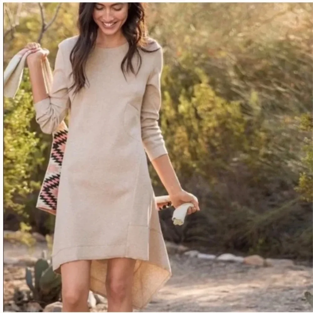 Sundance Thea Cream Asymmetrical Hem Long Sleeve Thermal Knit High Low Dress - Picture 1 of 13